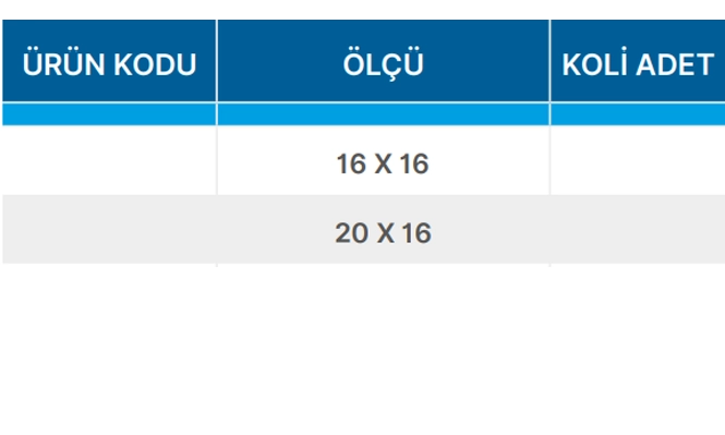 Teknik Veriler Tablosu