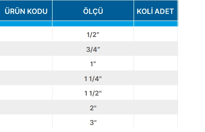 Teknik Veriler Tablosu